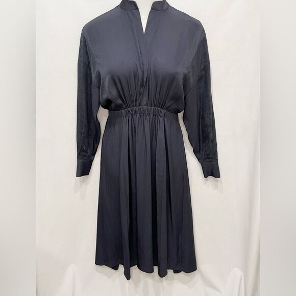 Vince Mixed Media Silk Midi Dress - Picture 4 of 10